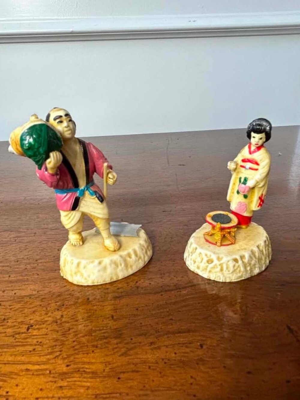 Mid century Japanese 3” celluloid figurine pair
